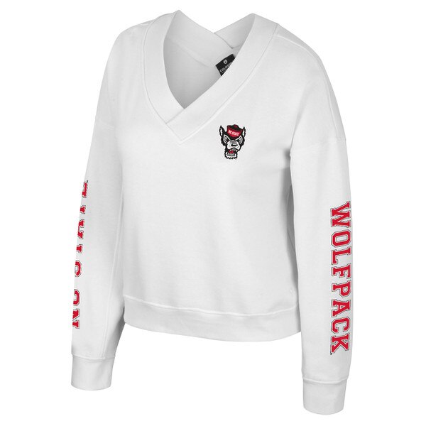 White Ladies V-Neck Fleece Sweatshi